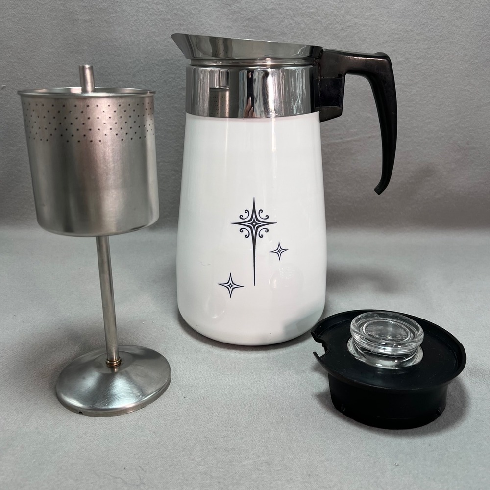 Corning Ware 9 Cup Stovetop Percolator Starburst Atomic Mid-Century Vintage